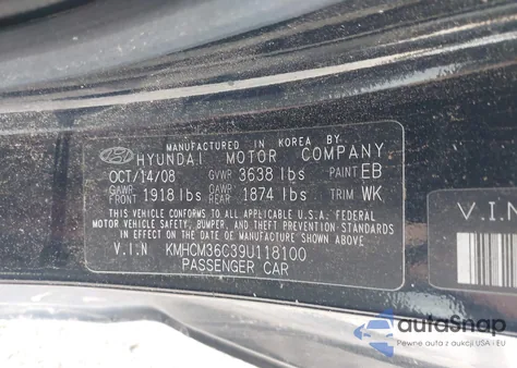 2009 Hyundai Accent Gs from USA, damaged, VIN KMHCM36C39U118100